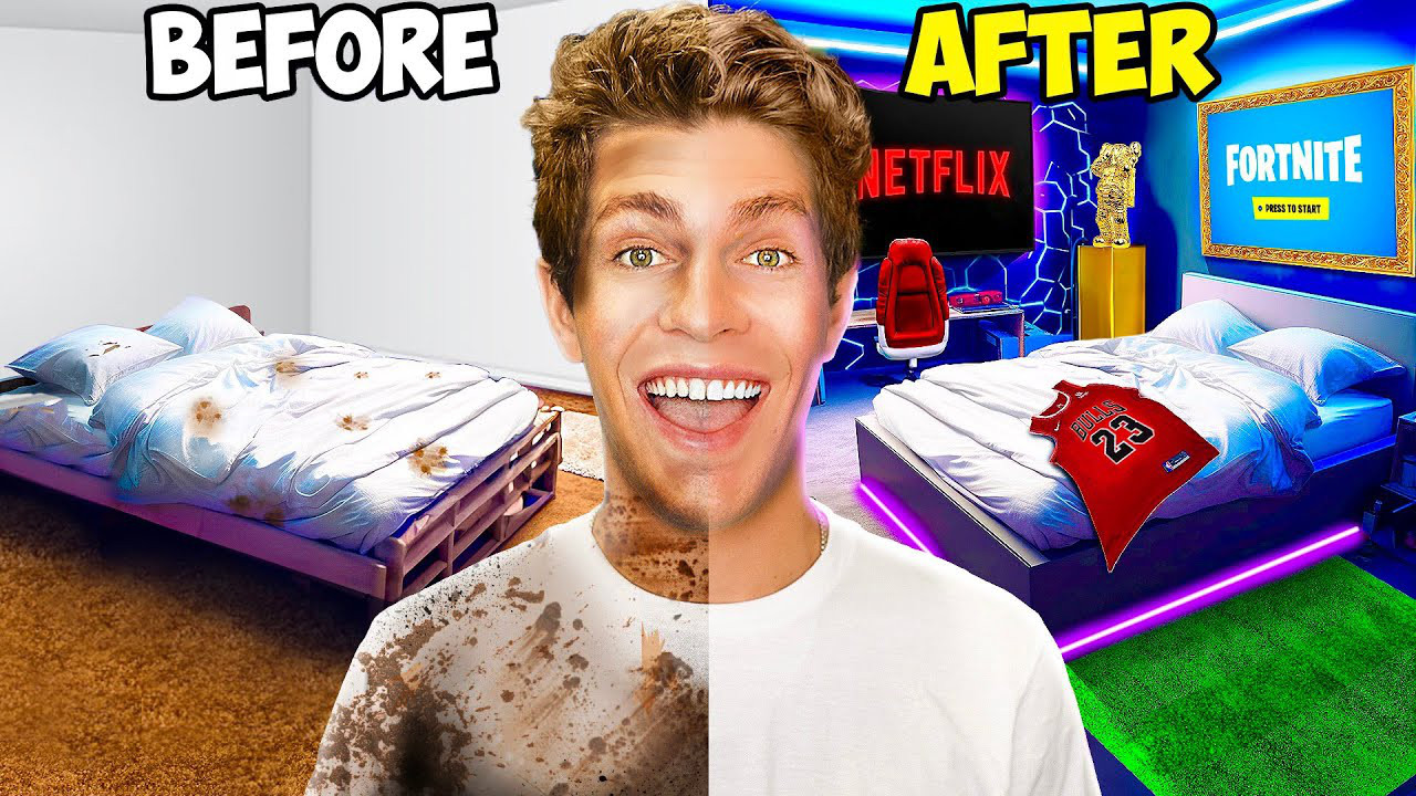 my friends room was messy... so I Built His DREAM Room! - Ben Azelart ...